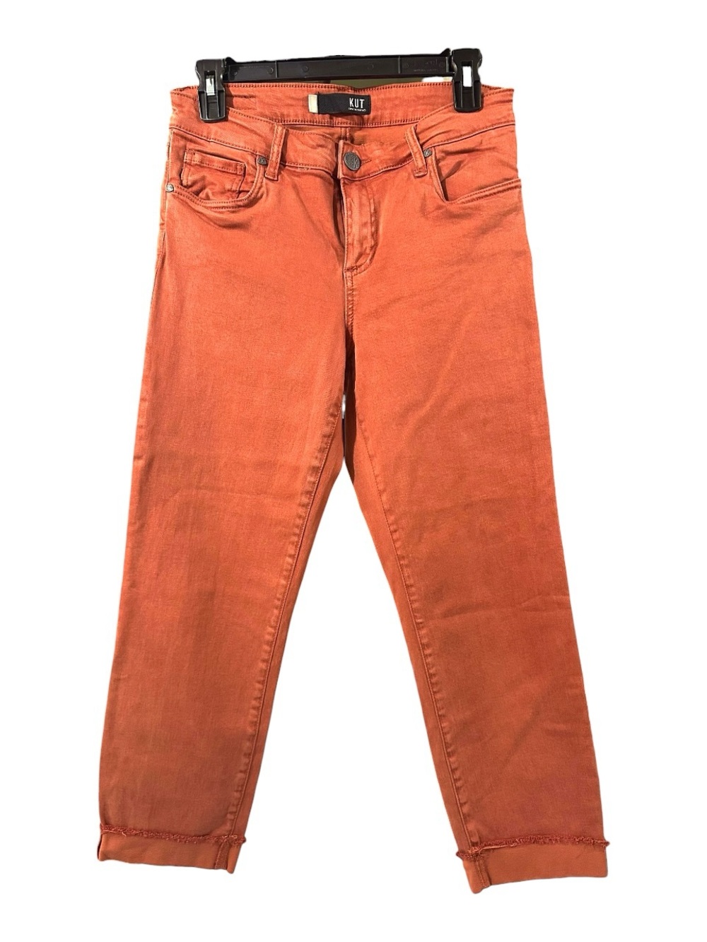 KUT from the Kloth Amy Crop Straight Leg Frayed Hem Jean Size 8 Orange